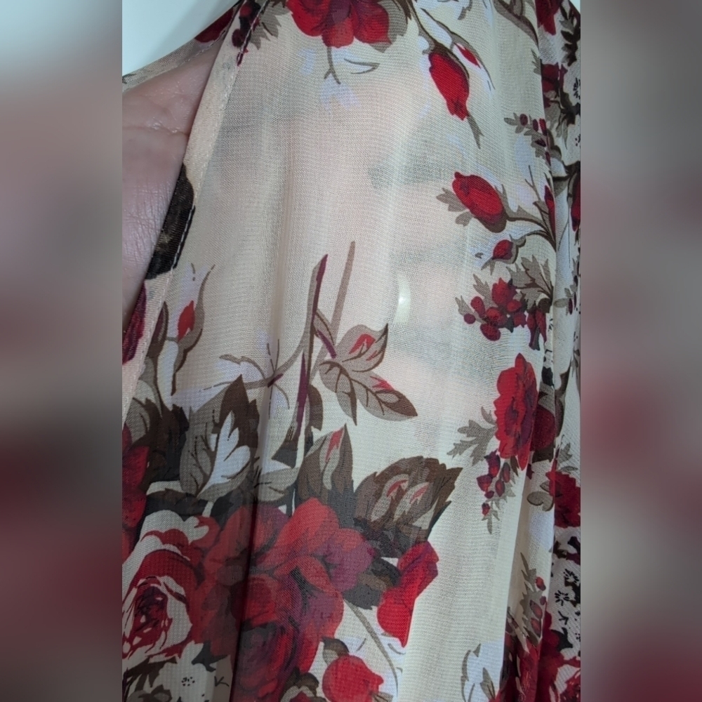 Floral Karen T Designs Red Floral Long Sleeve Gown for Wedding Guest - Picture 6 of 7